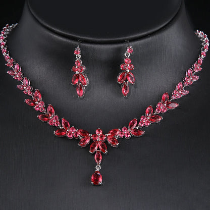 Cubic Zircon Stud Earrings & Necklace