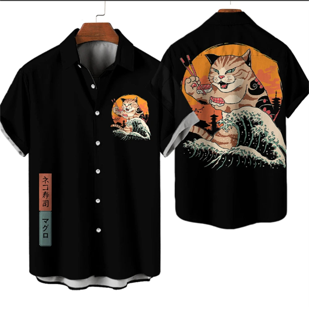 Anime Loose Blouse Hawaiian Shirt for Men