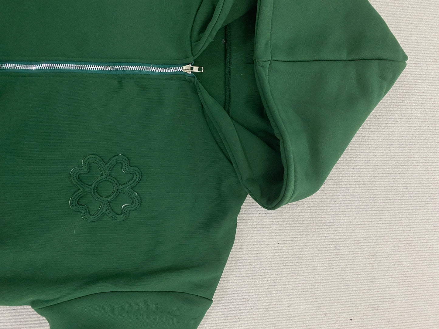Olive Green Embroidered Zip Hoodie for Unisex