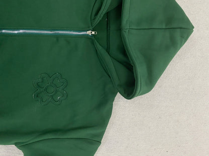 Olive Green Embroidered Zip Hoodie for Unisex