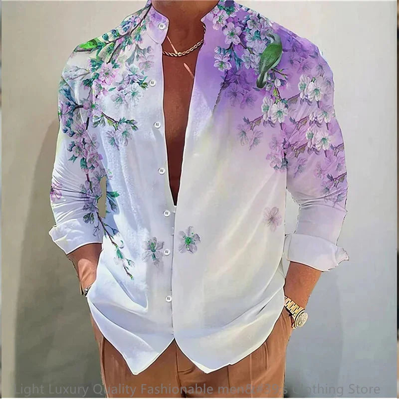 Flower pattern long-sleeved Shirt for Men
