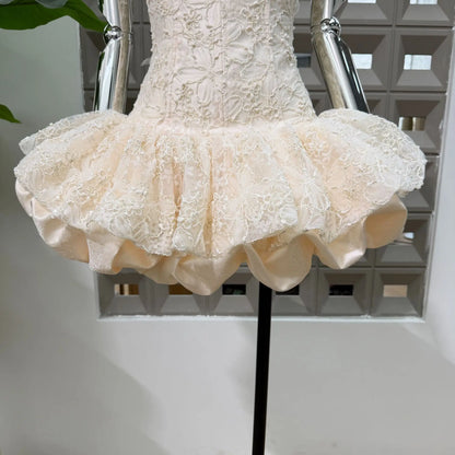 Corset Ball Gown Elegant Lace Peplum Strapless Dress