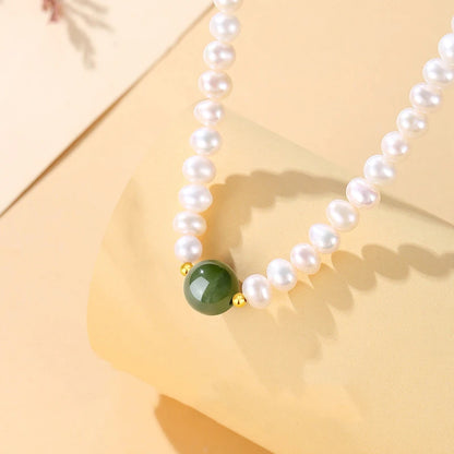 Pearl Chain Choker Green Beads Freshwater Necklace