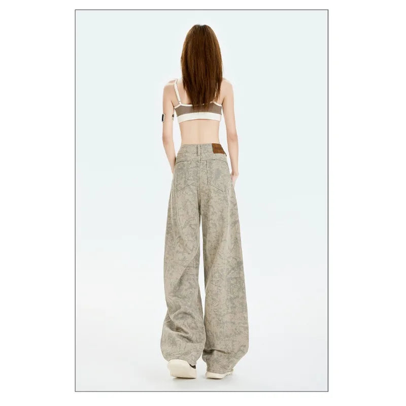 Vintage Inspired Wide Bottom Artistic Print Distinctive Denim