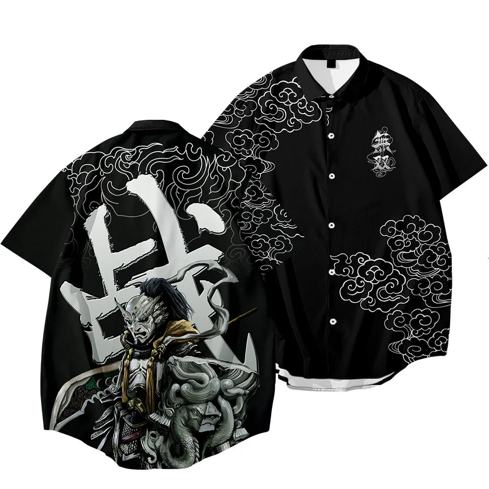 Black Dragon Tiger Print Ethnic Shirt