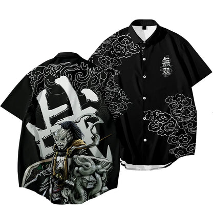 Black Dragon Tiger Print Ethnic Shirt