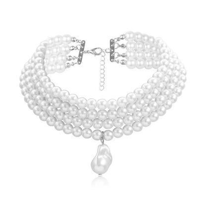 Classic Layered Strand Round Pearls Beads Necklace