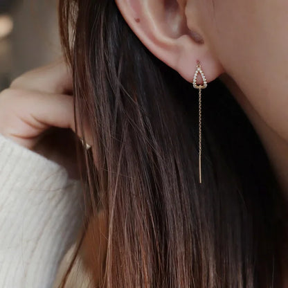 Rose Gold Color Zircon Crystal Threader Earing