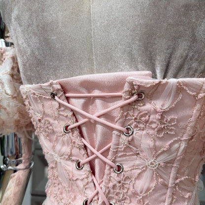 Corset Ball Gown Elegant Lace Peplum Strapless Dress