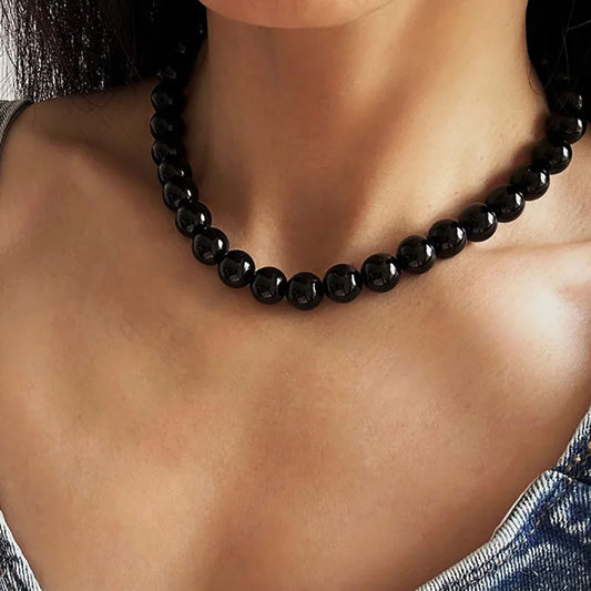 Black Imitation Pearl Choker Necklace