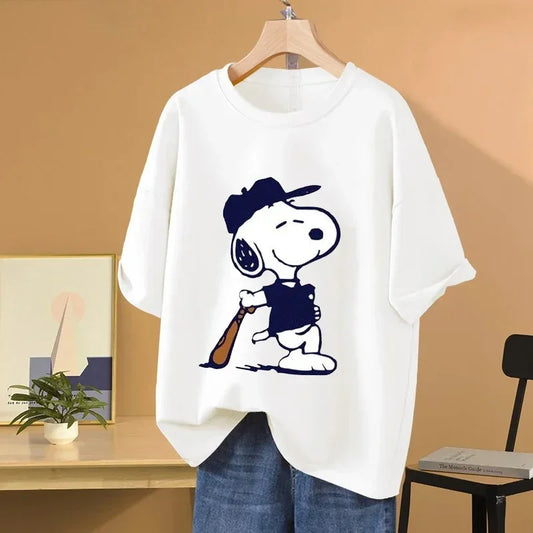 Snoopy Baseball Cartoon Anime Women T-shirt
