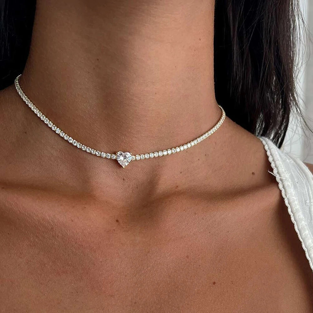 Moissanite Diamond Tennis Necklace With Heart Cut