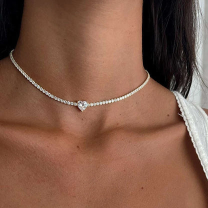 Moissanite Diamond Tennis Necklace With Heart Cut