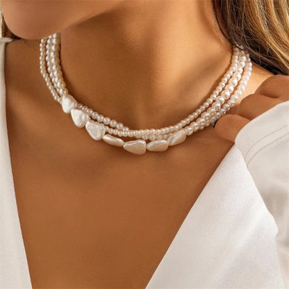Chokers Retro Neck Imitation Pearls Heart Chain