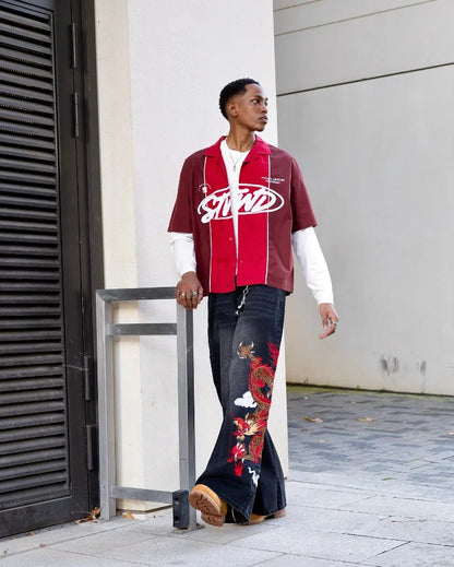 Graffiti Embroidery High Waist Men Jeans