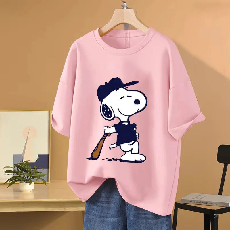 Snoopy Baseball Cartoon Anime Women T-shirt