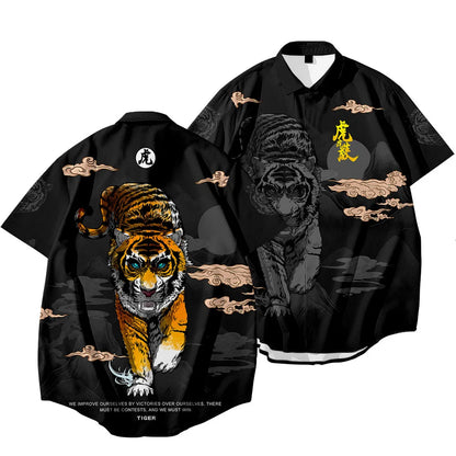Black Dragon Tiger Print Ethnic Shirt