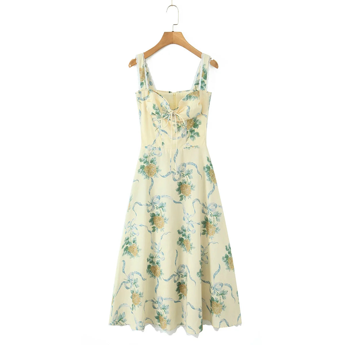 Floral Print Fishbone Waist Spaghetti Straps Dress