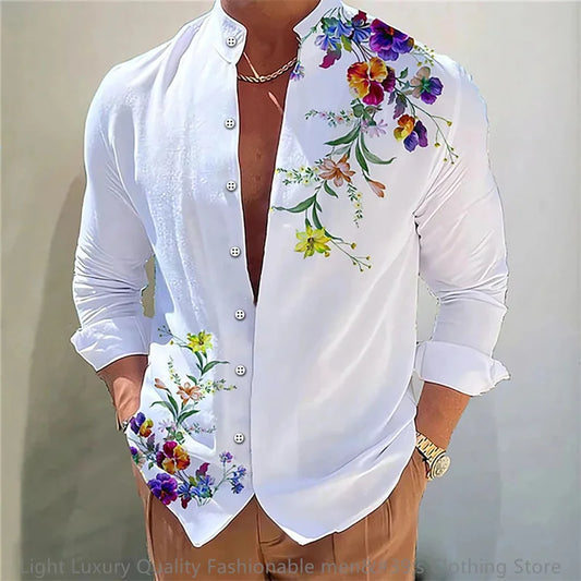 Flower pattern long-sleeved Shirt for Men