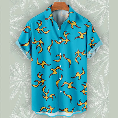 Golf Fire Flame Blue Hawaiian Shirt for Men's
