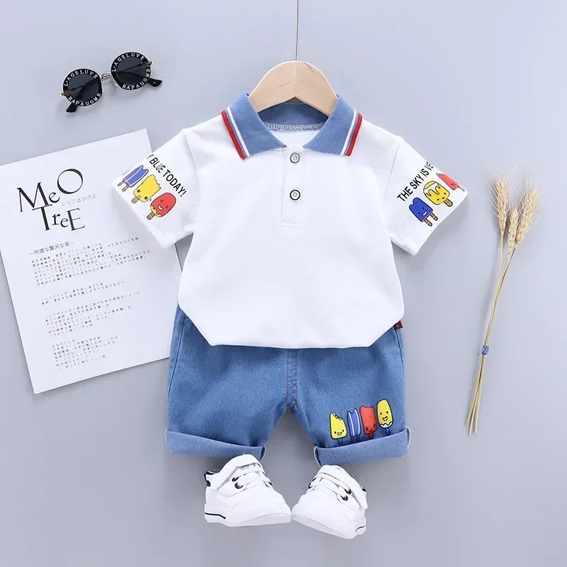 Summer Cotton Short sleeve fashion Suit 2PCS