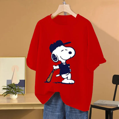 Snoopy Baseball Cartoon Anime Women T-shirt