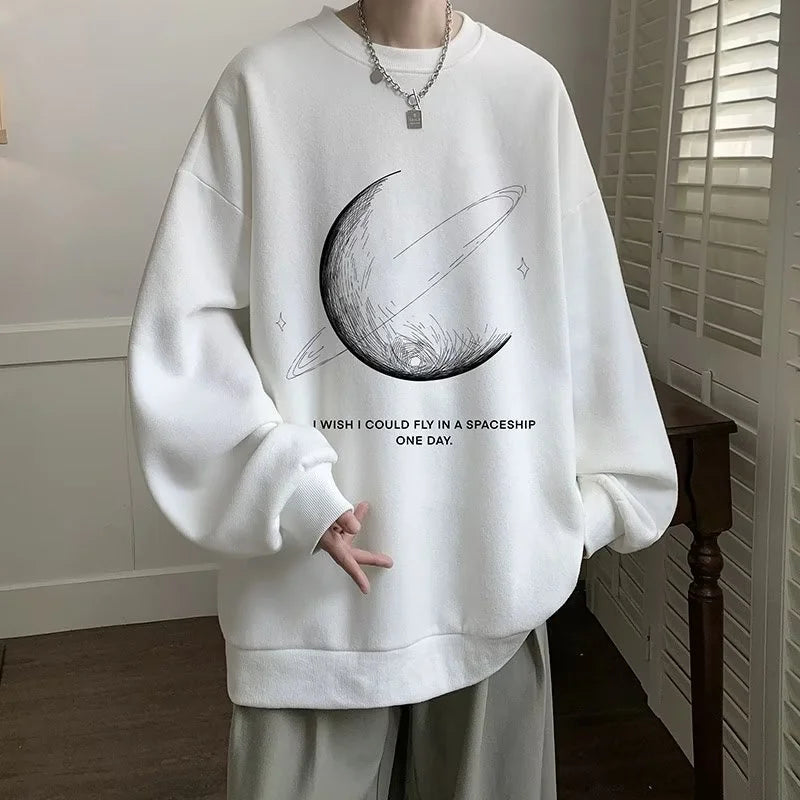 Gothic Moon Printed Long Sleeve Sweatshirts For Men