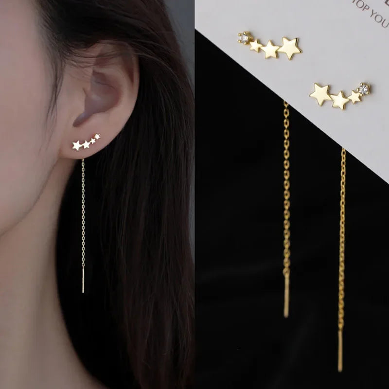 Rose Gold Color Zircon Crystal Threader Earing