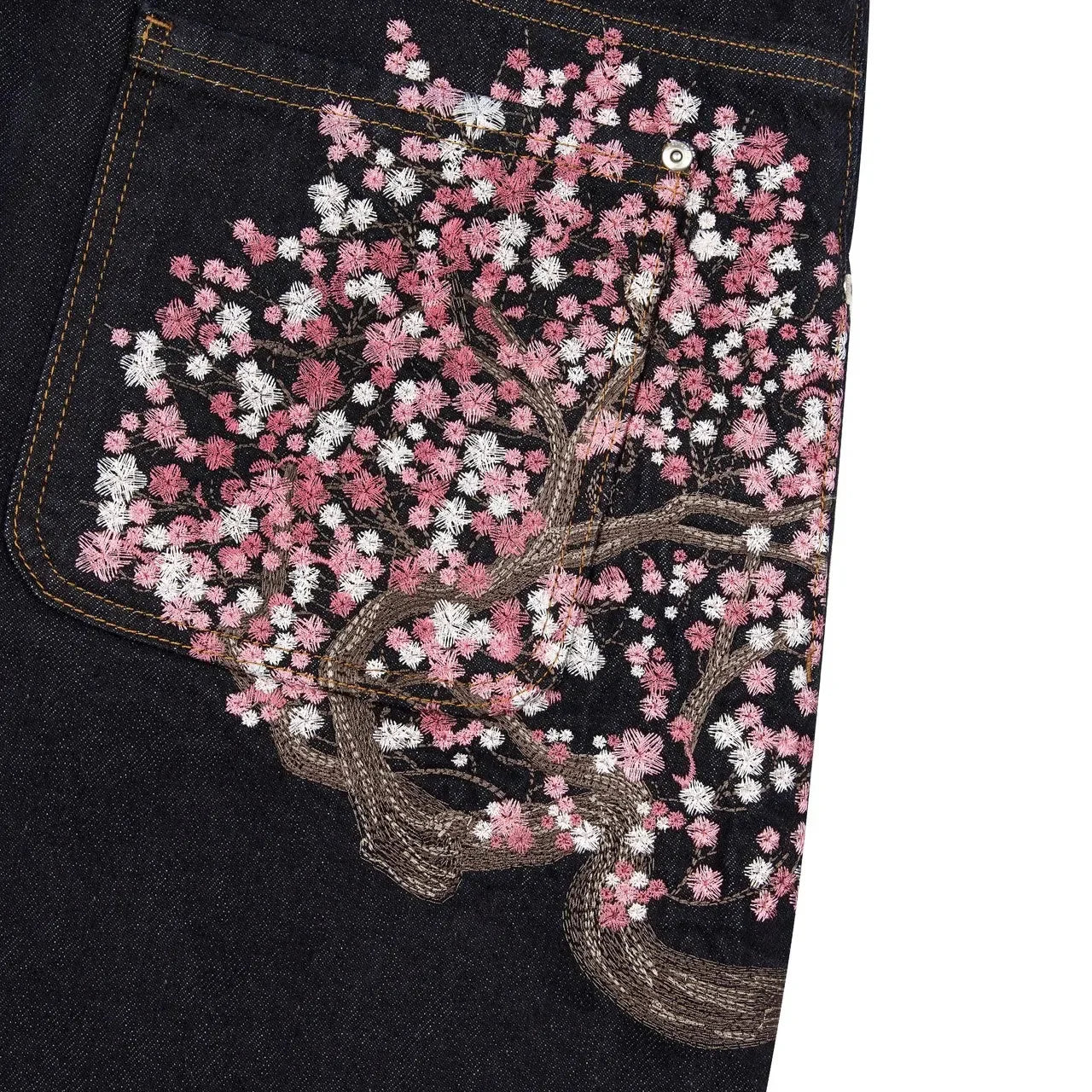 Cherry Blossom Selvedge Embroidery Denim Pants Unisex