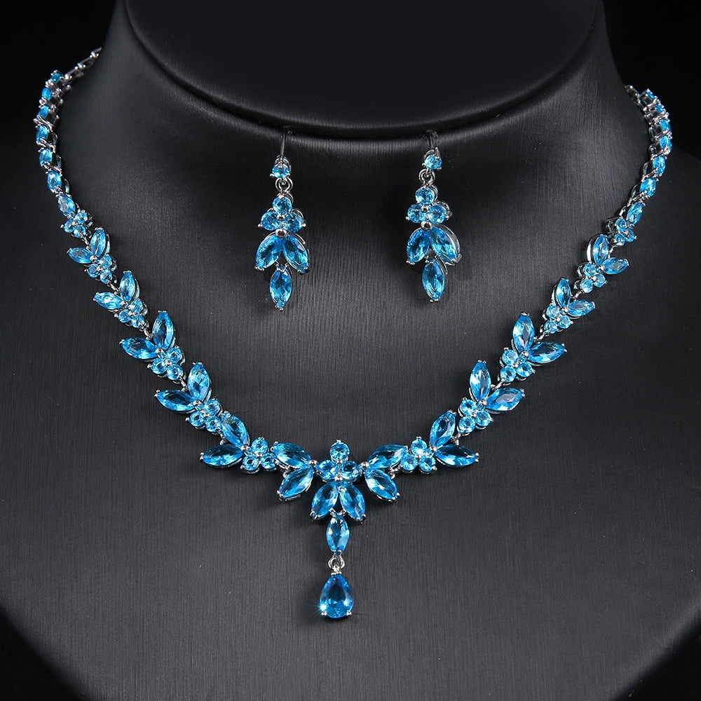 Cubic Zircon Stud Earrings & Necklace