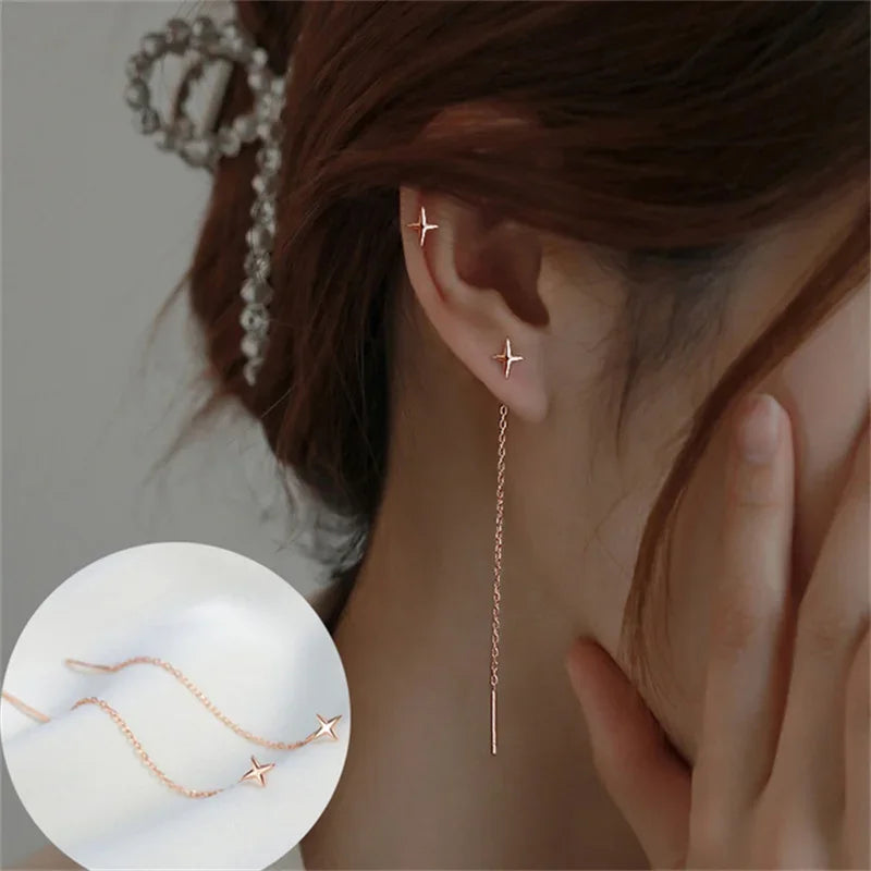 Rose Gold Color Zircon Crystal Threader Earing