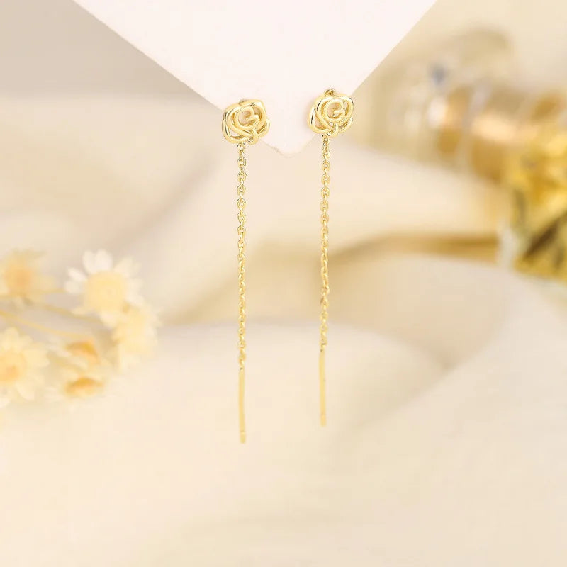 Rose Gold Color Zircon Crystal Threader Earing