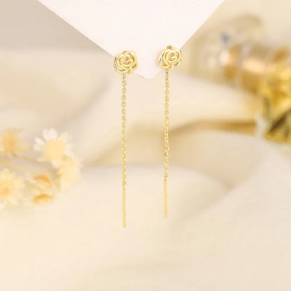 Rose Gold Color Zircon Crystal Threader Earing