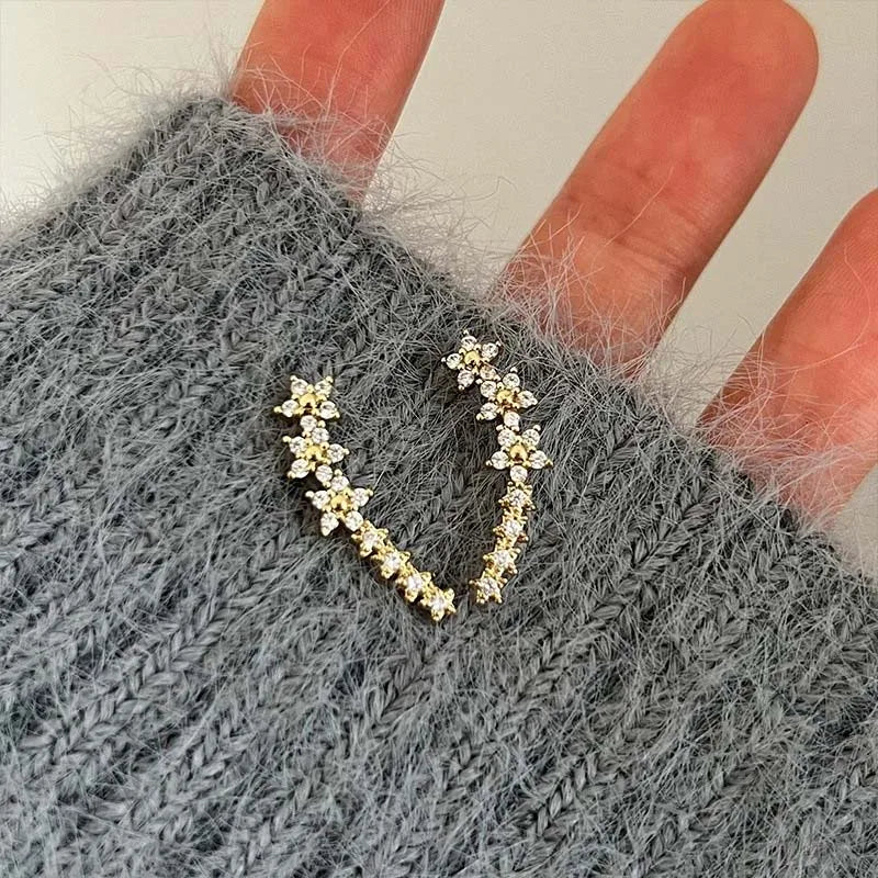 Zircon Flower Star Stud Earrings For Women