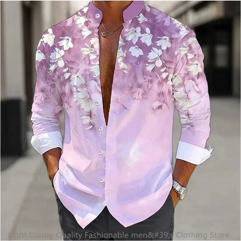 Flower pattern long-sleeved Shirt for Men