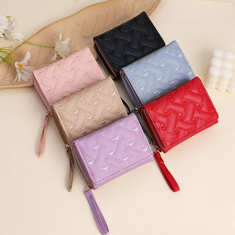 Heart Embroidered Short Wallet for Women