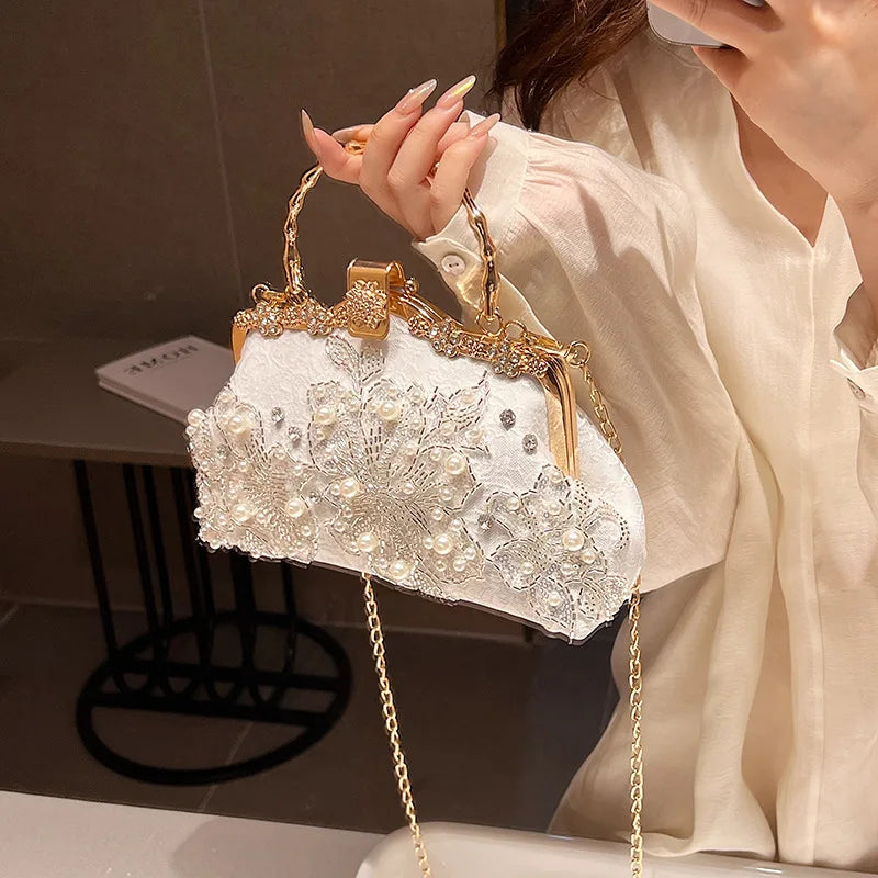 Flowers Diamond Top Handle Bag