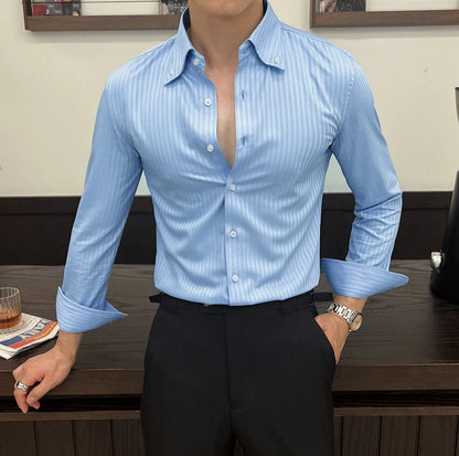 Dark striped slim-fit shirt
