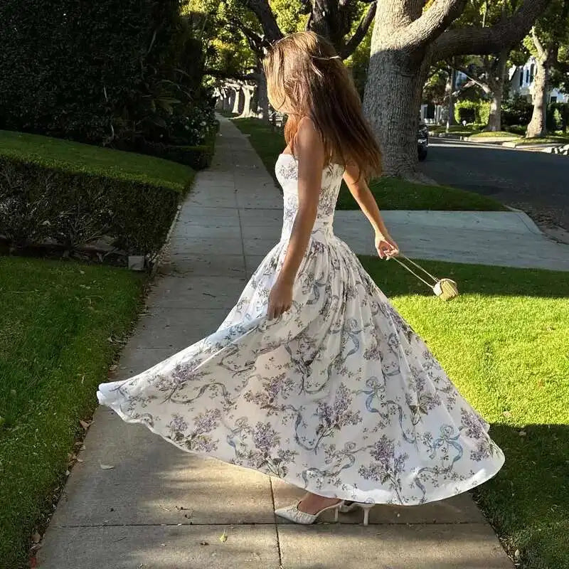 Floral Printed Sexy A-line Dress Women