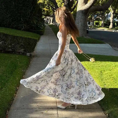 Floral Printed Sexy A-line Dress Women