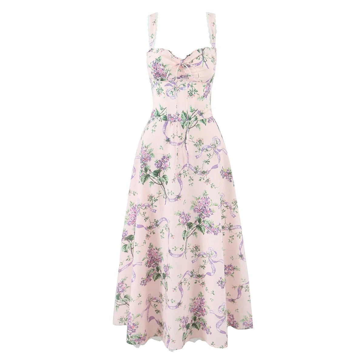 Floral Print Fishbone Waist Spaghetti Straps Dress