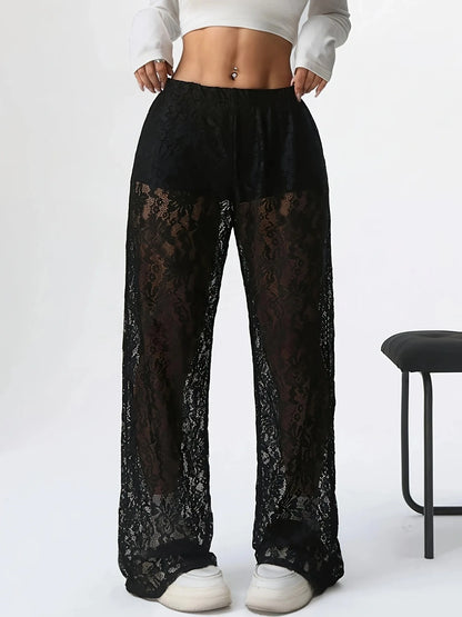 Lace Jacquard Splicing Straight Pants