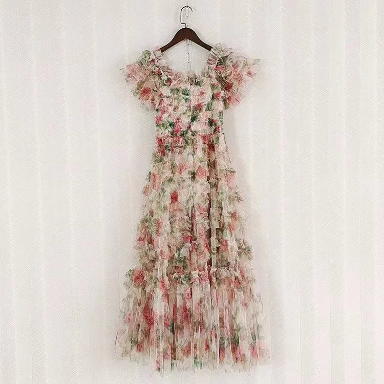 Runway Summer Holiday Floral Long Prom Dress For Women