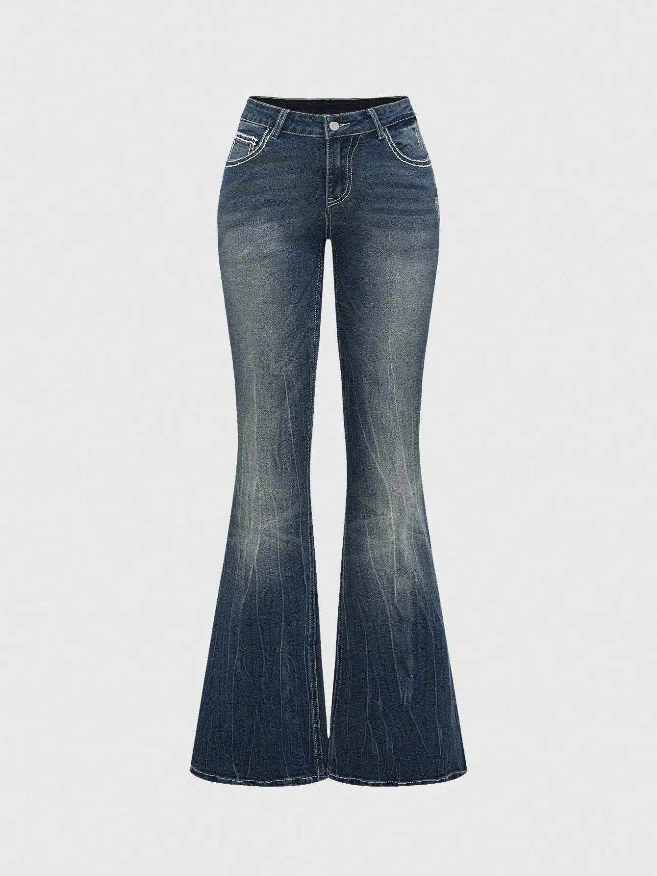 Retro Embroidered Cross Wing Flare Jeans for Women