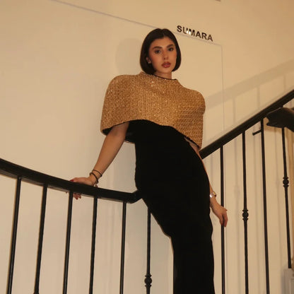 Capelet Shiny Tweed Shoulder Top