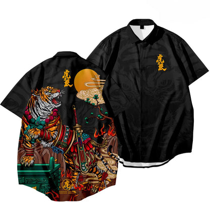 Black Dragon Tiger Print Ethnic Shirt