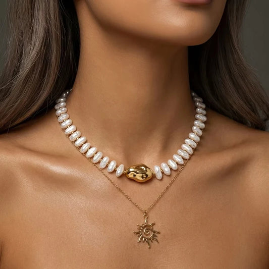 Baroque Irregular Imitation Pearl Sun Pendant Necklace