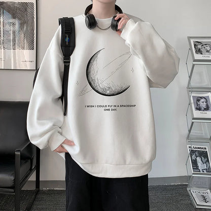 Gothic Moon Printed Long Sleeve Sweatshirts For Men
