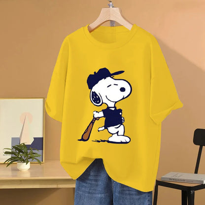 Snoopy Baseball Cartoon Anime Women T-shirt
