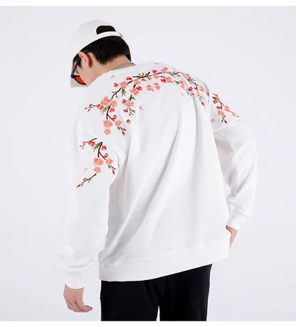 Vintage Flower Embroidery Sweatshirt Hoodies men